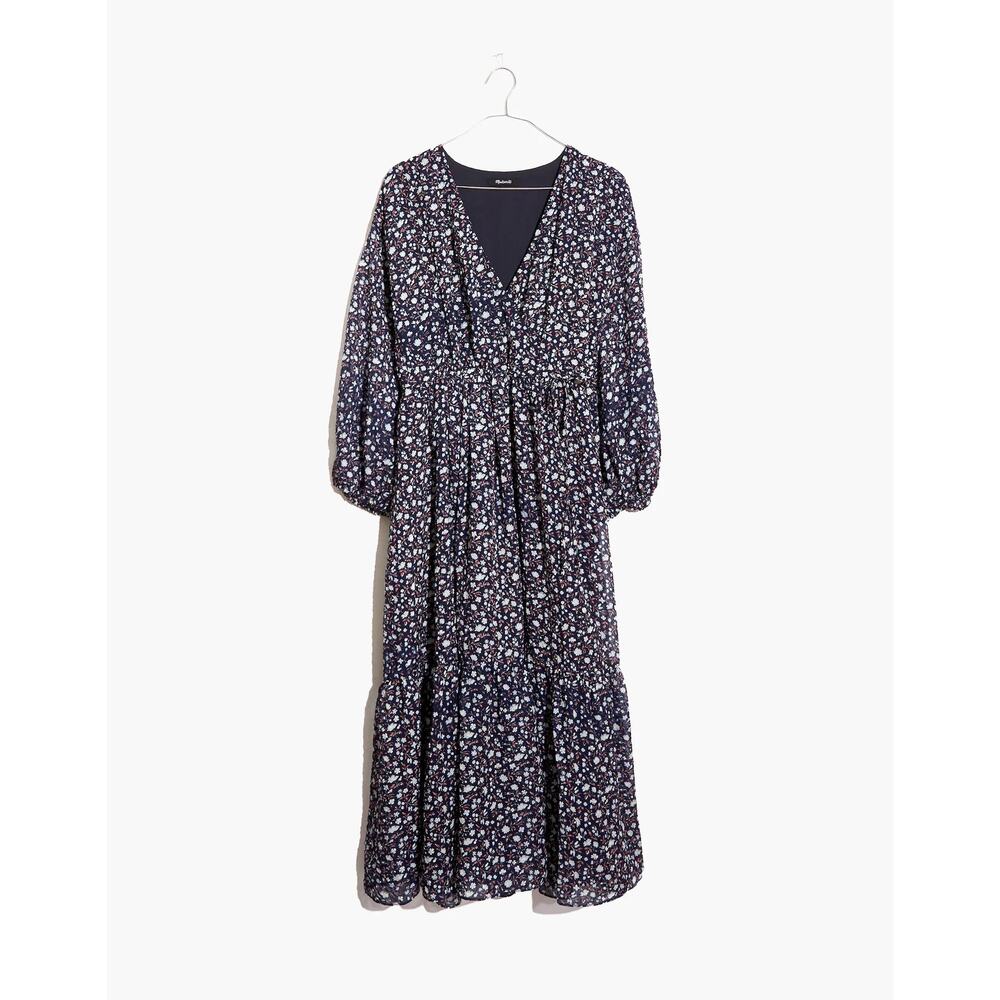NEW Madewell Tie Waist Midi Dress in Harvest Deep Navy Vine Size XS - Picture 4 of 11